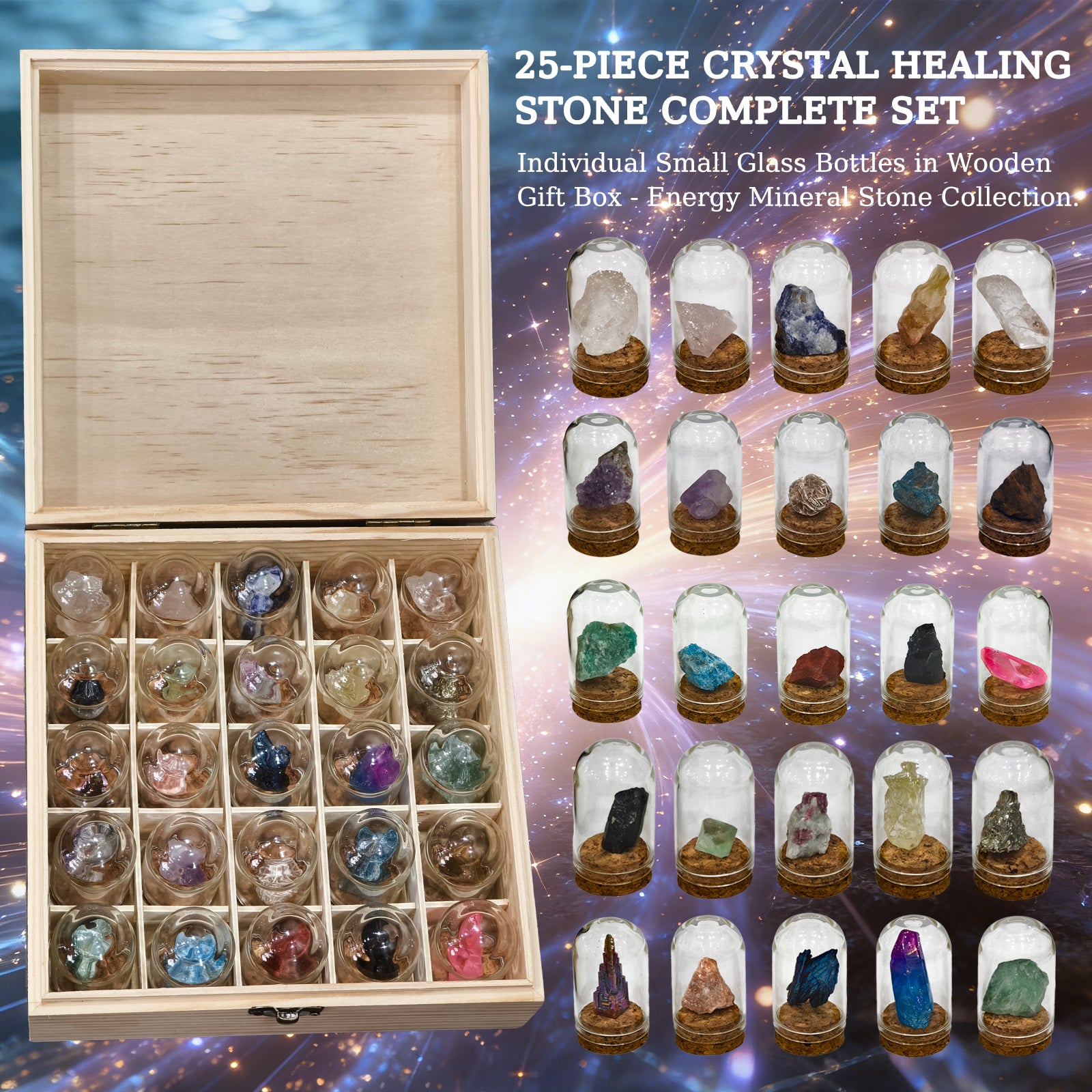 25-Piece Crystal Healing Stone Complete Set | Natural Crystal Healing Stone Full Collection