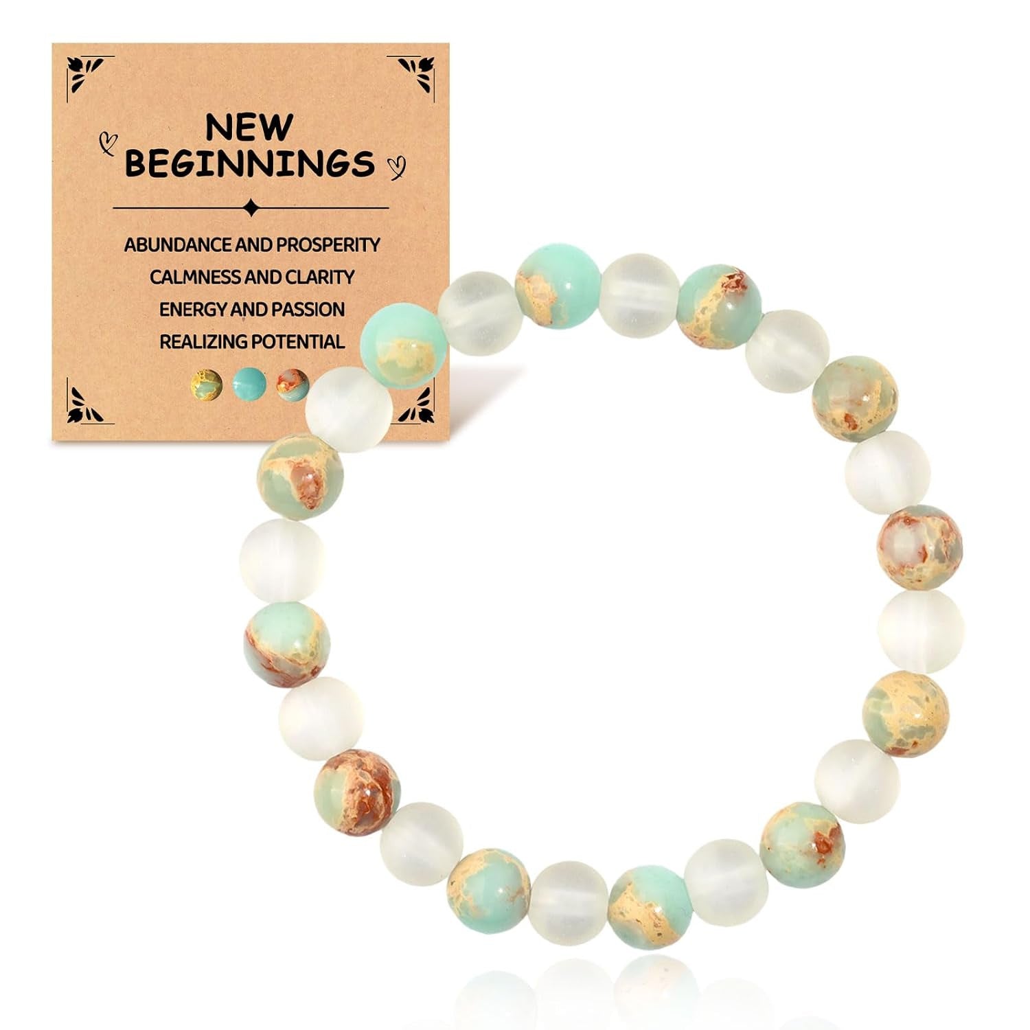 New Beginnings Gemstone Bracelet - Abundance & Calm Healing Beaded Bracelet for Prosperity, Clarity & Energy